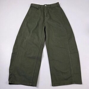 Pilcro Pants Womens 27 Green Wide Leg Cropped Twill High Rise Casual Utility